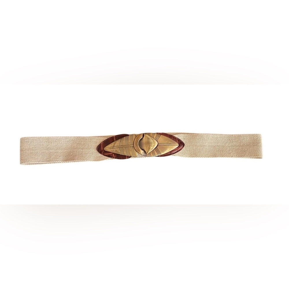 Vintage stretch waist belt size M brass buckle leather Y2K Boho cowgirl festival